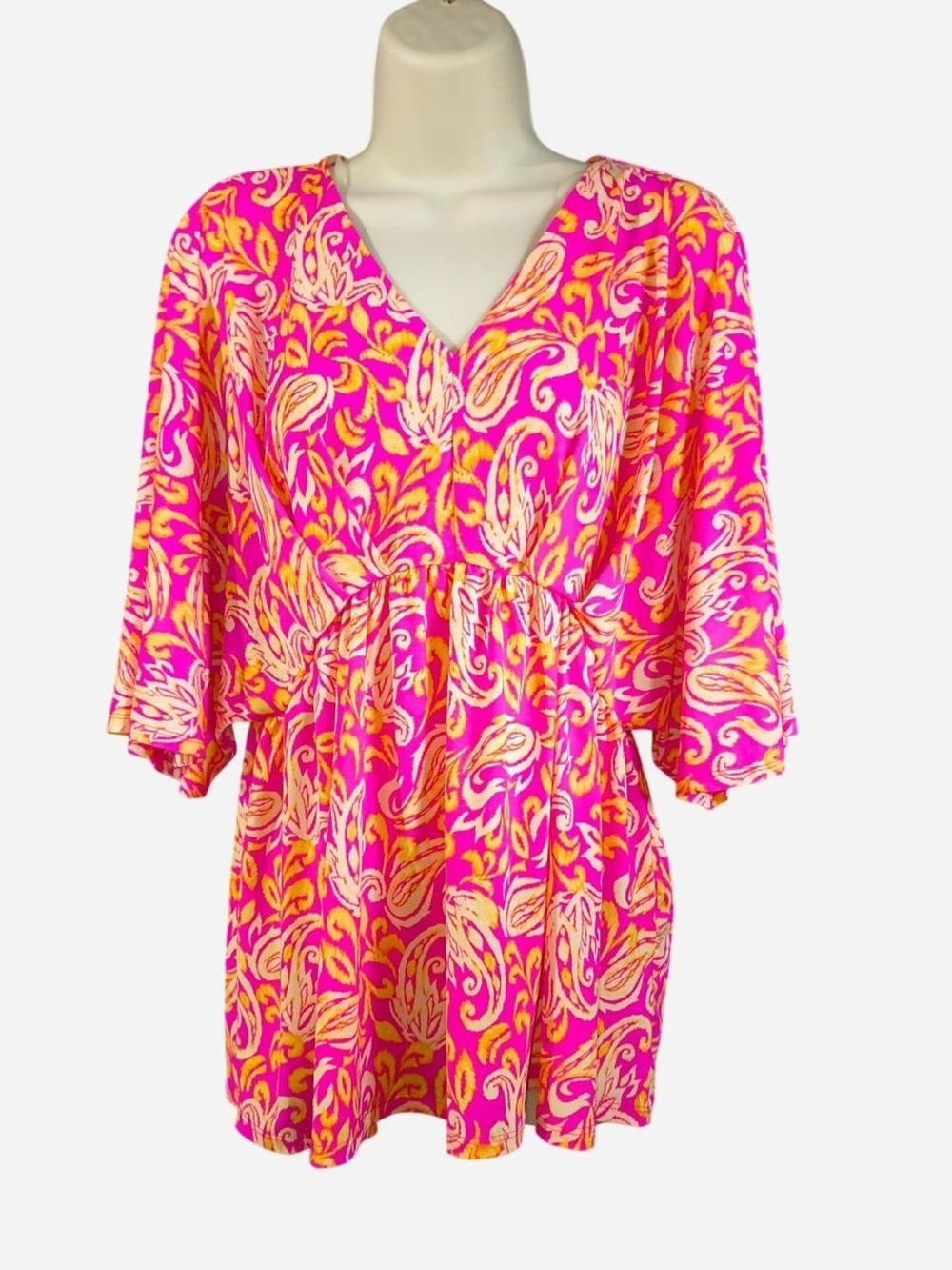 Scarlett Fuchsia and Yellow Paisley V-Neck Blouse
